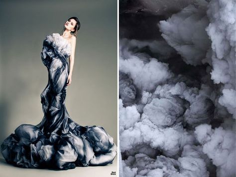 Fashion Inspired By Nature: Russian Artist Compares Famous Dresses And Landscapes | DeMilked Nature Inspired Fashion, Fashion Designers Famous, Shaggy Bob, Famous Dress, Ad Fashion, Nature Dress, Stephane Rolland, Fashion Design Dress, Famous Fashion