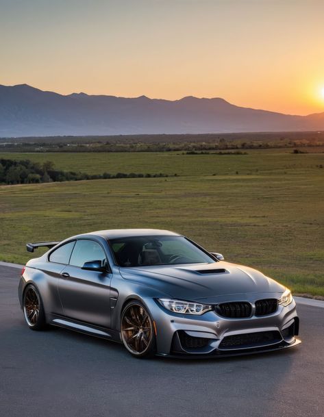 A sleek grey BMW M4 GTS parked on a rural road at sunset🌄 Bmw M4f82, Bmw M4 Gts, M4 Gts, Bmw Performance, 8 Seconds, Bmw 4 Series, Street Racing Cars, Street Racing, Bmw M4