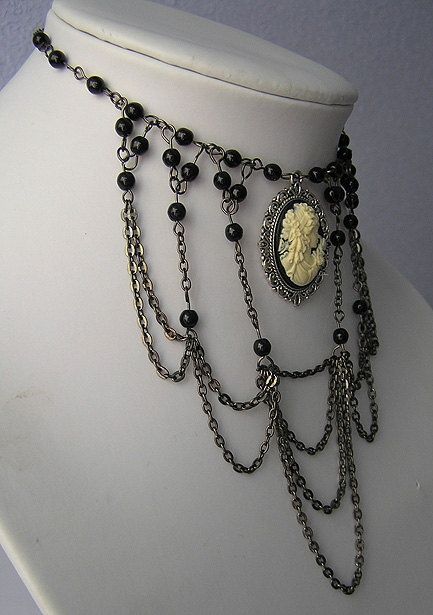 goth victorian necklace with lady cameo xl chocker medieval vampyre lolita tudor romantic gothic boho. $39.99, via Etsy. Pearl Tattoo, Gothic Jewelry Diy, Victorian Choker, Goth Victorian, Gothic Boho, Goth Necklace, Victorian Necklace, Gothic Chokers, Jewelry Box Diy