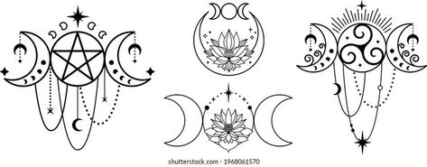 Pentacle Tattoo, Pentacle Art, Moon Lotus, Logo Design Elements, Lotus Moon, Wiccan Tattoos, Boho Logo Design, Hippie Tattoo, Mystical Tattoos