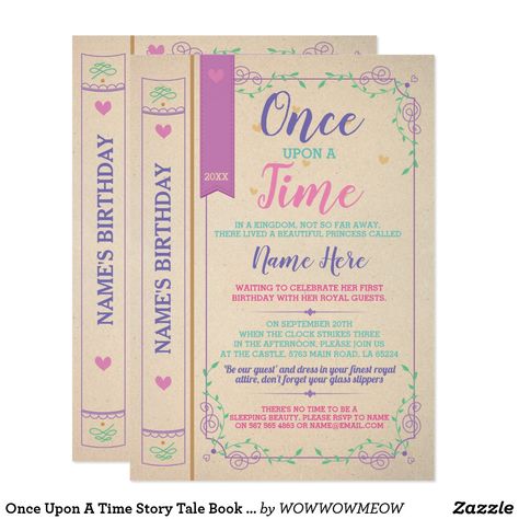 Once Upon A Time Story Tale Book Birthday Invites Once Upon A Time 1st Birthday Party, Once Upon A Time First Birthday Theme, One-ce Upon A Time 1st Birthday, Once Upon A Time Party, Once Upon A Time Birthday, Lucy Quinn, Baby 2024, Princess First Birthday, Story Tale