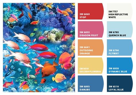 ColorSnap by Sherwin-Williams – ColorSnap by Jennifer C. Koi Color Palette, Aquarium Color Palette, Fish Colour Palette, Ocean Color Palette Colour Schemes, Underwater Color Palette, Under The Sea Color Palette, Sea Colour Palette, Aquatic Color Palette, Coral Branding