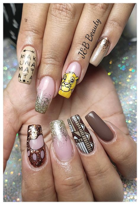 Lion King Nails Easy, Lion King Nails, Ink Nails, King Nails, Cruise Nails, Roi Lion, Nail Art Disney, Disney Nails, Art Disney