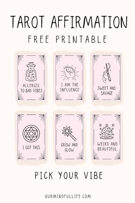 Free Printable Tarot Affirmation Cards - Our Mindful Life Tarot Affirmation Cards, Affirmation Tarot Cards, Diy Affirmation Cards Free Printable, Mini Tarot Cards Printable, Tarot Card Printable, Tarot Card Printable Free, Tarot Printable Free, Diy Oracle Card Ideas, Free Printable Oracle Cards Decks