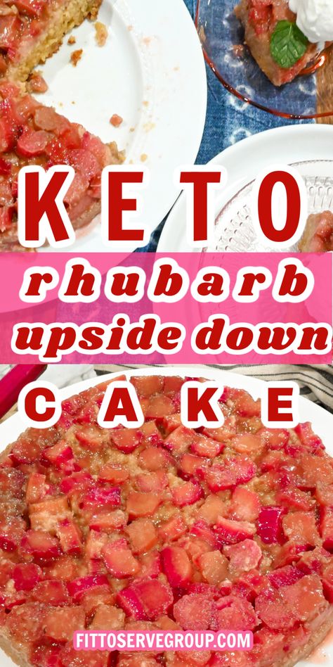 This recipe for keto rhubarb upside-down cake features a perfectly caramelized rhubarb topping and a moist buttery cake. The low carb rhubarb upside-down cake has a tart and sweet profile that makes it delicious. It's both rustic and elegant and a wonderful way to enjoy rhubarb while doing keto. Keto upside down cake| rhubarb keto cake Keto Rhubarb Crisp, Sugar Free Rhubarb Recipes, Upside Down Rhubarb Cake, Rhubarb Keto, Keto Rhubarb, Healthy Rhubarb Recipes, Rhubarb Desserts Recipes, Rhubarb Upside Down Cake, Keri Soup