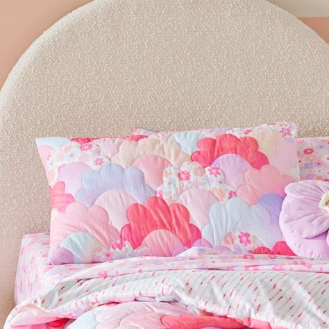 Adairs Kids - Stella Pink Floral Quilted Quilt Cover Set | Kids Bedroom | Adairs Stargazer Quilt Pattern, Quilted Flower Bed Cover, Pink Lily Blanket, Butterfly Bedding Kids, Flower Girl Quilt Pattern By Moda, Adairs Kids, Cot Quilt, Quilt Cover Sets, Quilt Cover