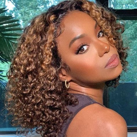 Incolorwig Water Wave Short Cut Bob Wig Ombre #427 T Part Lace Frontal 150% Density Wig | Incolorwig Blonde Curly Bob, 5x5 Lace Closure Wig, Straight Hair Highlights, Highlight Color, Bob Cut Wigs, Straight Weave Hairstyles, Hair Care Oil, Curly Bob Wigs, Bob Lace Front Wigs