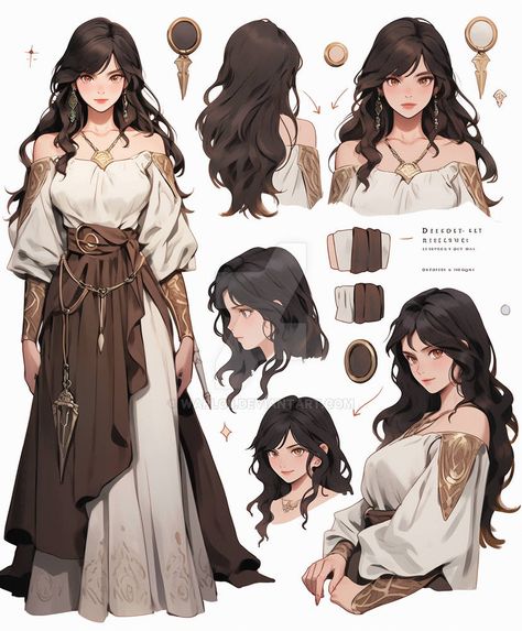 Anime Clothes Outfits Reference, Anime Medieval Outfits, Fantasy Adventurer Outfit Drawing, Female Dress Drawing, Healer Outfit Design, Oc Dress Ideas, Fantasy Witch Outfit Drawing, Medieval Outfit Drawing, Witch Outfit Art