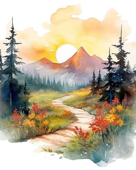 #paintings #art Path Painting, Wood Watercolor, Landscape Clipart, Forest Drawing, Watercolor Art Landscape, Watercolor Landscapes, Diy Watercolor Painting, Journaling Cards, Landscape Art Painting