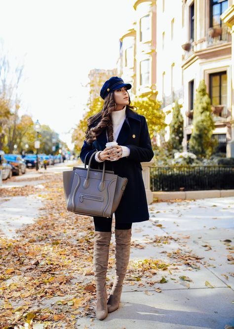 My Favorite Outfit From Our Boston Trip Taupe Handbag, Boston Outfits, Celine Mini Luggage, Boston Trip, November Outfits, Belt Gucci, Boots Steve Madden, Mini Luggage, Girls Football Boots