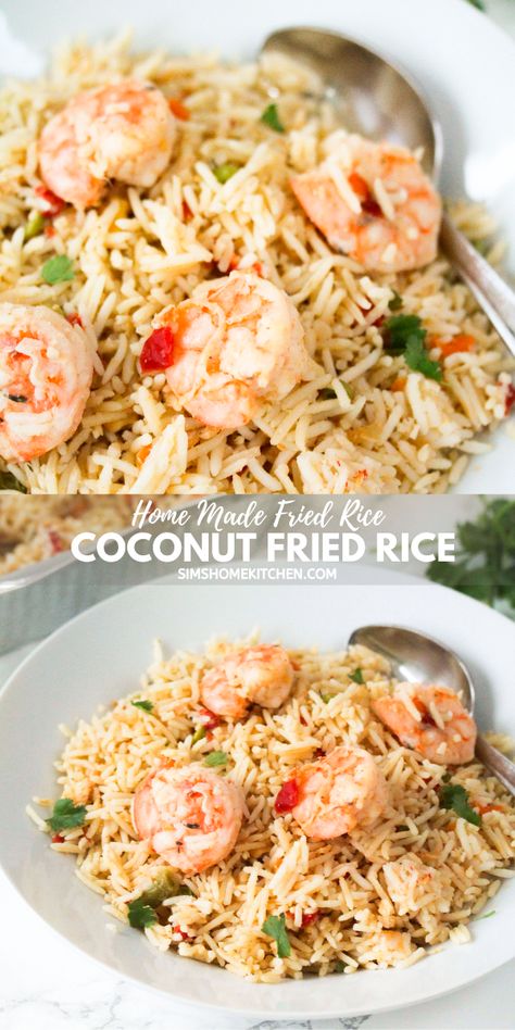 Coconut Fried Rice Coconut Rice And Shrimp Recipe, Delicious Bowls, Coconut Fried Rice, Fried Rice With Shrimp, Shrimp Coconut, Sims Home, Shrimp And Veggies, Rice With Shrimp, Rice Shrimp