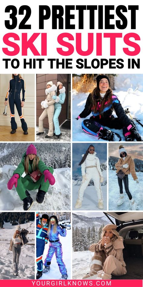 Winter is coming which can only mean one thing – skiing season! Get excited for hitting the slopes with these 32 insanely cute skiing outfits for women. These looks have everything you need to stay warm and look chic while shredding some powder. So what are you waiting for? Start planning your winter wardrobe now! Funny Ski Outfits, Women's Ski Outfits, Apres Ski Outfit 2024, Women’s Ski Outfits 2023, Skii Outfit Womens Fashion, Snow Outfits For Women Ski, Best Ski Outfits Women, Snow Bunnies Outfits, Stylish Ski Outfits For Women