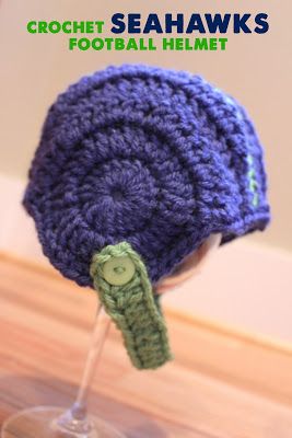 Crocheted Football Helmets - Repeat Crafter Me Crochet Football Helmet, Crochet Football Pattern, Crochet Football Hat, Crochet Football, Crochet Character Hats, Repeat Crafter Me, About Football, Crochet Monsters, Seahawks Football