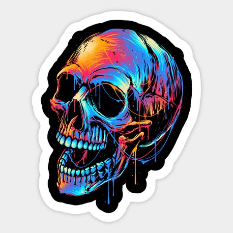 Skull in rainbow colors -- Choose from our vast selection of stickers to match with your favorite design to make the perfect customized sticker/decal. Perfect to put on water bottles, laptops, hard hats, and car windows. Everything from favorite TV show stickers to funny stickers. For men, women, boys, and girls. Trippy Designs, Colorful Skulls, Skateboard Stickers, Skull Sticker, Sticker Patches, Halloween Stickers, Cool Stickers, Tattoo Stickers, Aesthetic Stickers