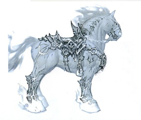 Darksiders Horsemen, Joe Madureira, Horsemen Of The Apocalypse, Horse Armor, Fantasy Horses, Fantasy Beasts, Mythical Creatures Art, Creature Concept, Illustration Character Design