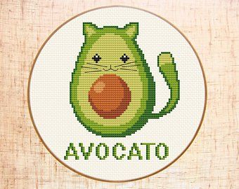 Avocado Cross Stitch, Cat Cross Stitches, Funny Cross Stitch, Funny Cross Stitch Patterns, Subversive Cross Stitch, Cat Cross Stitch Pattern, Learn Embroidery, Cat Cross Stitch, Cross Stitch Funny