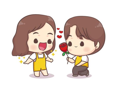 Couple Giving Flowers, Couple Chibi, San Valentin Vector, Valentine Cartoon, Chibi Cartoon, Cartoon Rose, Valentines Day Cartoons, Snow Photos, Giving Flowers