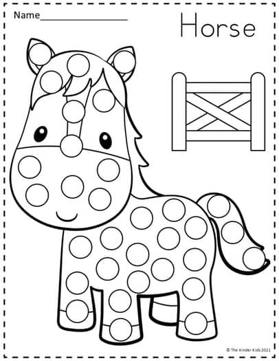 Farm Animals Dot Markers Coloring Pages by The Kinder Kids | TPT Farm Animal Dot Activity Printables, Amazing Animals Activities For Toddlers, Baby Animal Crafts For Toddlers, Horse Dot Painting, Farm Animal Templates Free Printable, Farm Crafts For Preschoolers, Farm Animals Crafts For Toddlers, Animal Activities Preschool, Baby Animals Activities