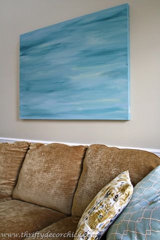 Abstract Painting For Bedroom, Bathroom Art Diy, Diy Canvas Art Easy, Painting For Bedroom, Blue Diy, Bedroom Blue, Watercolor Art Diy, Thrifty Decor Chick, Canvas Diy