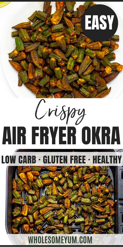 Air Fryer Okra Recipe Air Fryer Okra Chips, How To Air Fry Okra, Air Fryer Recipes Orka, Fresh Okra Recipes Healthy, Orka In Air Fryer, Okra Recipes Air Fryer, Low Carb Okra Recipes, Recipes With Frozen Okra, Okra Recipes Frozen