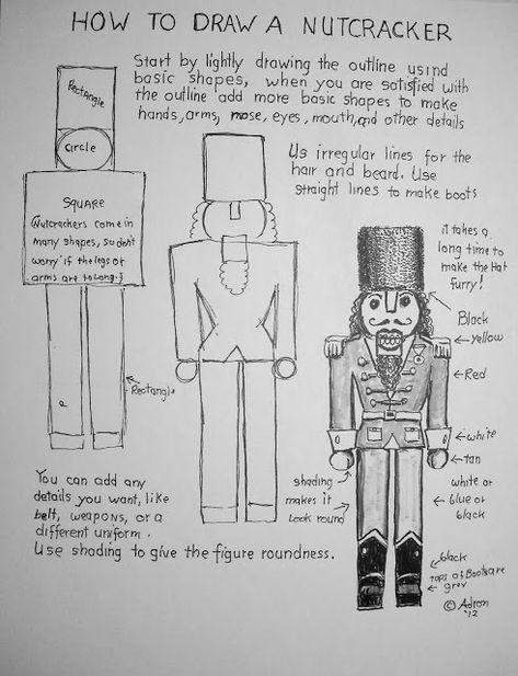 Nutcracker Art, Christmas Art Projects, 4th Grade Art, Art Worksheets, Art Lessons Elementary, Middle School Art, Winter Art, Art Lesson, Drawing Lessons