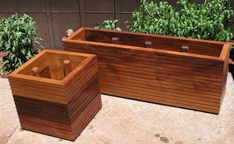 Modern Mahogany Planter Boxes Free Shipping by MidCenturyWoodShop Timber Planters, Rectangular Planter Box, Privacy Planter, Mid Century Modern Planter, Outdoor Planter Boxes, Rectangle Planters, Mid Century Planter, Modern Planter, Custom Planters