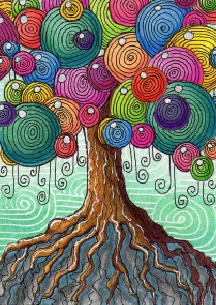 Zentangle Tree Of Life, Swirly Tree Drawing, Whimsical Tree Art, Tree Of Life Art Drawing, Zentangle Art Colorful, Tangled Tree, Zentangle Art Ideas, Abstract Tree Art, Abstract Example