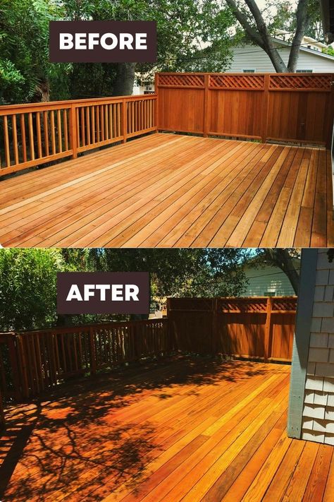 Wood Stain Colors On Pine, Stain Colors On Pine, Deck Stain Ideas, Deck Transformation, Exterior Wood Stain Colors, Backyard Deck Ideas On A Budget, Deck Stain And Sealer, Outdoor Wood Stain, Exterior Stain Colors