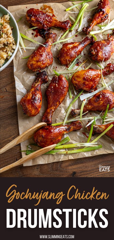 Gochujang Marinade, Korean Gochujang Chicken, Chicken Drumstick Marinade, Chicken Drumstick Recipes Oven, Oven Baked Chicken Drumsticks, Chicken Drumsticks Oven, Drumstick Recipes Oven, Spicy Chicken Marinades, Oven Baked Chicken Legs