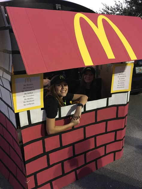 McDonalds Trunk or Treat Mcdonald Dramatic Play, Trunk Or Treat Concession Stand, Mcdonald's Trunk Or Treat, Mcdonald Trunk Or Treat, Mcdonald’s Trunk Or Treat Ideas, Trunk R Treat Themes, Trunk Or Treat Mcdonalds, In N Out Trunk Or Treat, Mcdonalds Trunk Or Treat Ideas