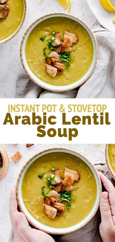 This super easy lentil soup recipe will have you slurping it for weeks. Its creamy, perfectly spiced, and super addictive. All in your instant pot! Mediterranean Lentil Soup Crockpot, Lentil Soup In Instant Pot, Arab Lentil Soup, Instapot Lentils Recipes, Creamy Lentil Soup Recipe, Arabic Soup Recipes, Instant Pot Lentil Soup Recipes, Mediterranean Lentil Soup Recipe, Persian Lentil Soup