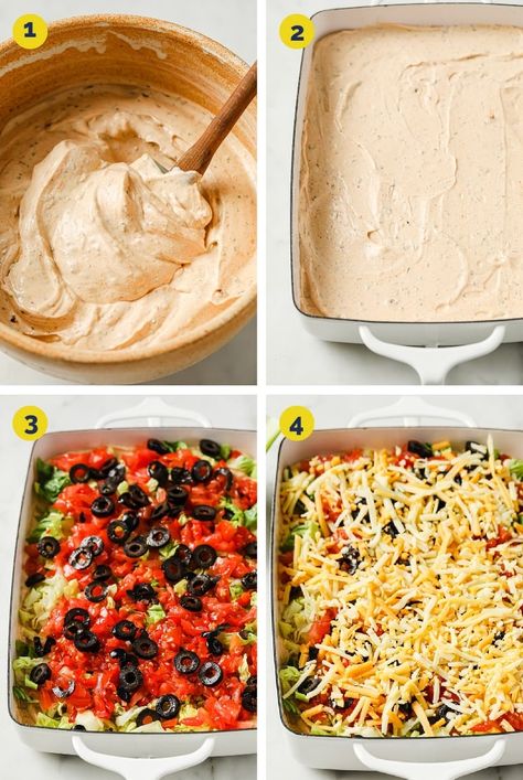 Taco Dip No Sour Cream, 7 Layer Taco Dip With Cream Cheese, Taco Dip No Cream Cheese, Sour Cream And Taco Seasoning Dip, Cream Cheese Layer Dip, Taco Salad Dip Layered, Layered Taco Dip With Cream Cheese, Easy Taco Dip With Cream Cheese, Cold Taco Dip With Cream Cheese