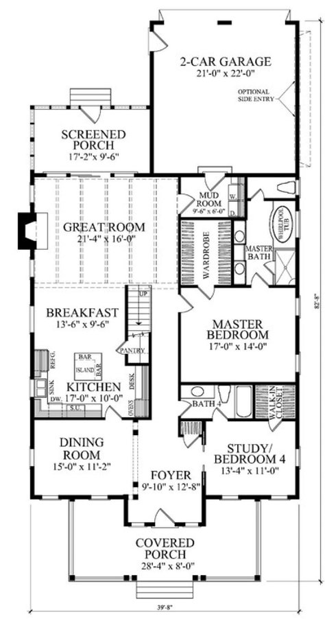 Farmhouse Plan: 2,808 Square Feet, 4 Bedrooms, 4 Bathrooms - 7922-00097 4 Bed Rooms House Plan Cottage, Garage Cottage, Country Farmhouse House Plans, Farmhouse Garage, Narrow House Plans, Narrow Lot House, Narrow Lot House Plans, Garage House Plans, Lake House Plans