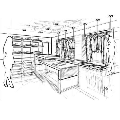 sketch to understand volumes, digital sketch, perspective drawing Sketch Perspective, Fashion Shop Interior, Interior Design Renderings, Digital Sketch, Perspective Drawing, Fashion Design Sketches, Shop Interior, Sketchbook Art Inspiration, Visual Design