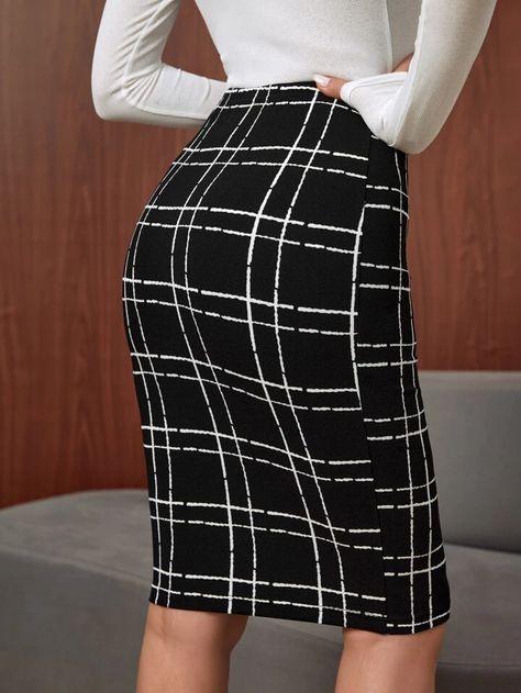 SHEIN SXY Plaid High Waisted Pencil Skirt | SHEIN USA High Waist Pencil Skirt, Fall Winter Coat, Women Blouses Fashion, Slim Skirt, Sunglasses Women Fashion, High Waisted Pencil Skirt, Skirt For Women, Men Shirt Style, Plaid Design