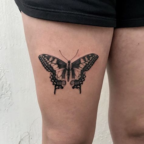 Swallowtail Butterfly Tattoo, Meaningful Butterfly Tattoo, Pretty Butterfly Tattoo, Butterfly Tattoo Designs For Women, Butterfly Leg Tattoos, Butterfly Neck Tattoo, Butterfly Tattoos Images, Butterfly Tattoo Ideas, Butterfly Tattoo Stencil