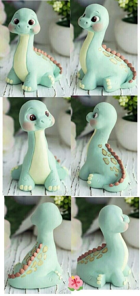 Fondant Dinosaur Tutorial How To Make, Cute Fondant Dinosaur, Fondant Dinosaur Topper, Polymer Clay Dinosaur Tutorial, Polymer Clay Cake Toppers, Diy Clay Dinosaur, Polymer Dinosaur, Clay Dinosaur Tutorial, How To Make Fondant Animals