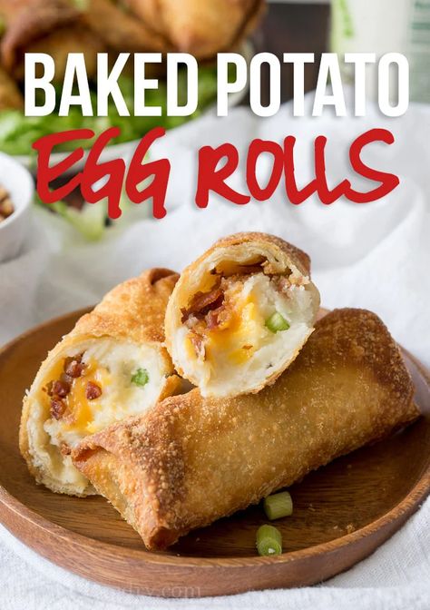 Potato Egg Rolls, Loaded Baked Potato, The Whoot, Egg Roll Wrappers, Egg Roll Recipes, Leftover Mashed Potatoes, Loaded Baked Potatoes, Egg Roll, Perfect Appetizers