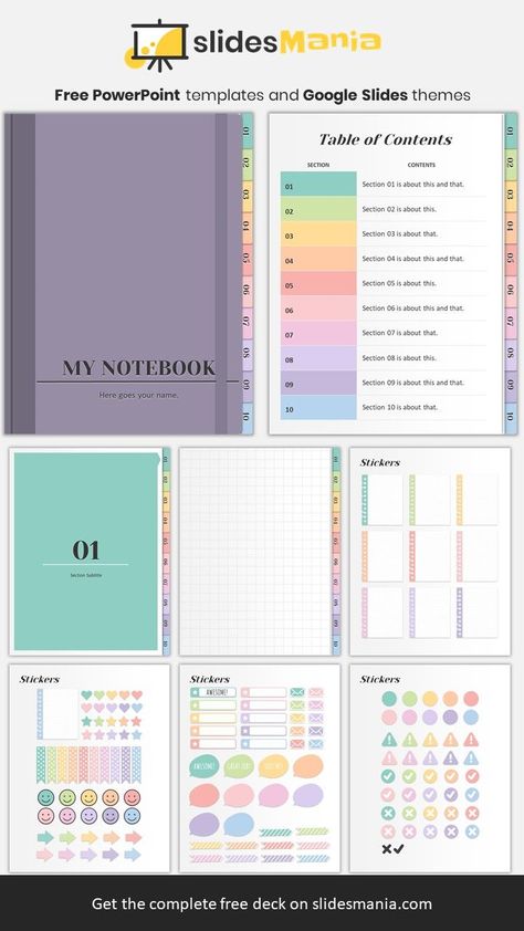 Free Digital Stickers, Projek Diy, Free Planner Templates, Study Planner Printable, Free Powerpoint Templates, Free Notebook, Notebook Templates, Google Slides Theme, Notes Journal