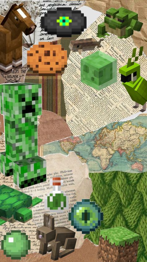 Phone Wallpaper Minecraft, Minecraft Graphic Design, Games Wallpaper Videogames, Aesthetic Minecraft Wallpaper, Minecraft Scrapbook, Minecraft Moodboard, Minecraft Wallpaper Aesthetic, Green And Brown Wallpaper, Minecraft Aesthetic Wallpaper