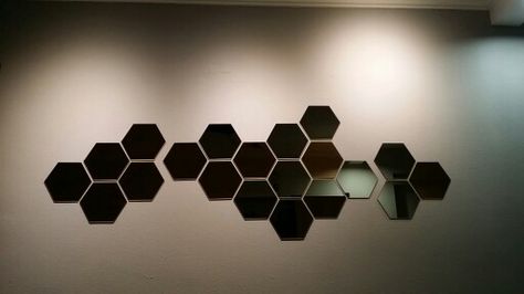 Honefoss mirror feature wall Honey Comb Mirror Wall Decor Ideas, Hexagon Mirror Wall Decor, Mirror Feature Wall, Honeycomb Mirror, Mirrors Ideas, Hexagon Mirror, Ikea Mirror, Apartment Living Room Design, Yoga Space