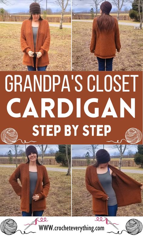 Crochet From Grandpa's Closet Cardigan Ladies Crochet Cardigan, Granny Stitch Cardigan Pattern Free, Free Crochet Cardigan Patterns Easy, Fall Cardigan Crochet, Crochet Easy Cardigan, Crochet Cocoon Cardigan, Crochet Blanket Shawl, Crochet Cardigan Pattern Free Women, Free Crochet Cardigan Patterns