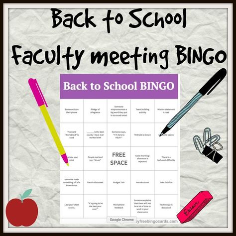 Mskcpotter: FREE Faculty meeting back to school BINGO Back To School Bingo, Secondary English Classroom, School Team Building, Hacks School, Sunshine Committee, Faculty Meetings, Teacher Morale, Back To School Funny, Teacher Motivation