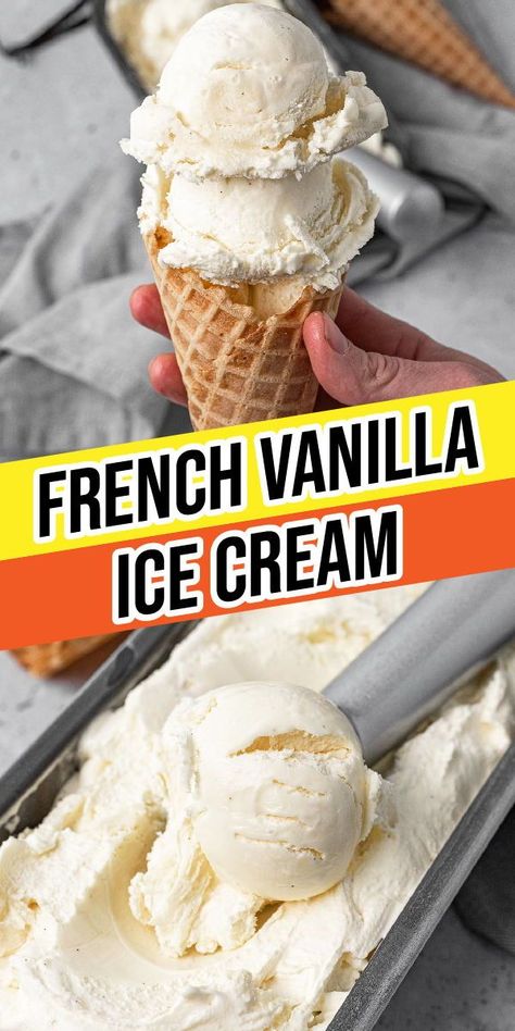 French Vanilla Ice Cream is an easy homemade ice cream recipe with a smooth, creamy texture and rich vanilla flavor from real vanilla beans. Easy Ice Cream Recipe Homemade, French Vanilla Ice Cream, Homemade Ice Cream Recipe, Sherbet Recipes, Vanilla Bean Frosting, Easy Homemade Ice Cream, Custard Ice Cream, Vanilla Ice Cream Recipe, Homemade Ice Cream Recipes