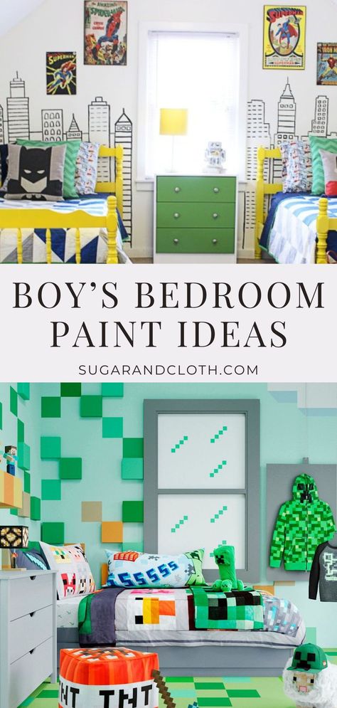 Transform his space into a pixelated paradise with these epic boys' bedroom paint ideas! Explore Minecraft adventures, superhero hideouts, and more. Let the imagination run wild with colors and creativity! #BoysBedroom #KidsRoomIdeas #PaintIdeas #AdventureAwaits" Minecraft Bedroom Paint Ideas, Minecraft Inspired Bedroom, Minecraft Diy Bedroom, Bedroom Decor Minecraft, Boys Adventure Bedroom Ideas, Minecraft Boys Room, Adventure Bedroom Ideas, Boys Bedroom Paint Ideas, Cool Boys Bedroom