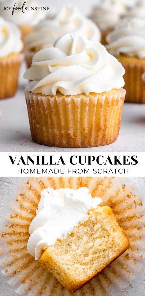 Vanilla Cupcakes Recipe (from scratch) Vanilla Cupcake Variations, Fluffy Cupcake Recipe, Moist Vanilla Cupcake Recipe, Buttermilk Cakes, Vanilla Cupcakes From Scratch, Mm Cupcakes, Fluffy Vanilla Cupcake Recipe, Graduation Snacks, Geek Recipes