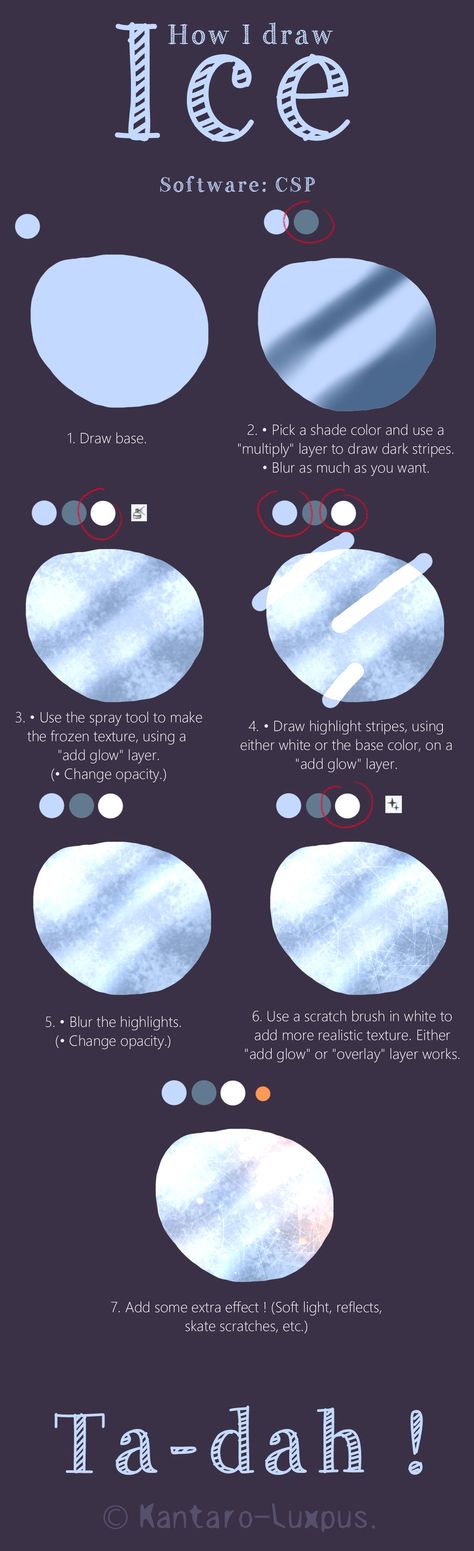 Ice Tutorial (CSP) by Kantaro-Luxpus Ice Digital Art Tutorial, Snow Digital Art Tutorial, Snow Drawing Tutorial, Ice Drawing Tutorial, How To Draw Ice, Csp Tutorial, Csp Tips, Ice Tutorial, Desain Buklet