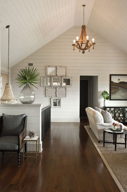 Clean, coastal home with an eclectic decor style and shiplap walls Asian Bedroom, Wood Beam Ceiling, Shabby Chic Living Room, Attic Renovation, Up House, People Living, Wood Interiors, Decor Minimalist, Ship Lap Walls