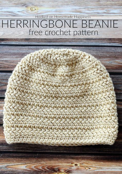 Herringbone Beanie Crochet Pattern (CAL for a Cause) - Hooked on Homemade Happiness Bunny Crochet Hat Pattern, Unisex Crochet Beanie Pattern Free, Skull Beanie, Beanie Crochet Pattern, Chemo Hats, Crochet Beanies, Easy Crochet Hat, Crocheted Hats, Crochet Hat Free