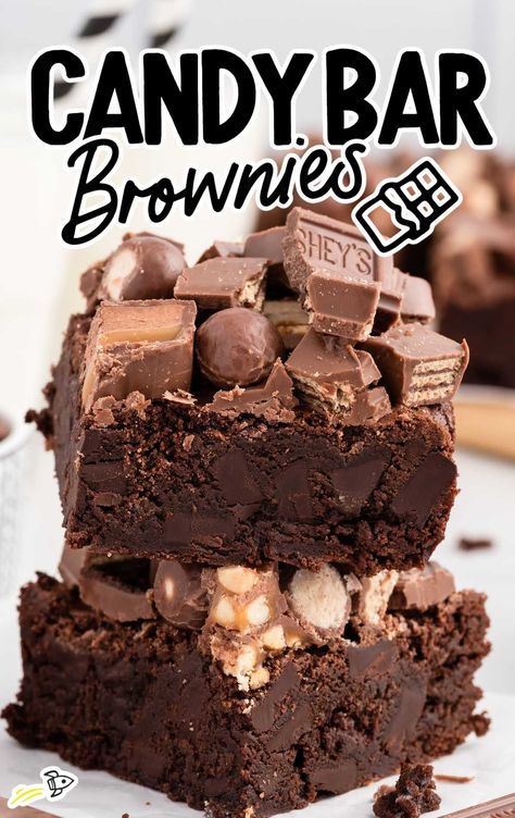 Candy Bar Brownies - Spaceships and Laser Beams Candy Bar Brownies, Decadent Brownies, Whip Frosting, Mint Chocolate Chip Milkshake, Cool Whip Frosting, Snickers Candy Bar, Brownies Recipe Homemade, Gooey Brownies, Chewy Brownies